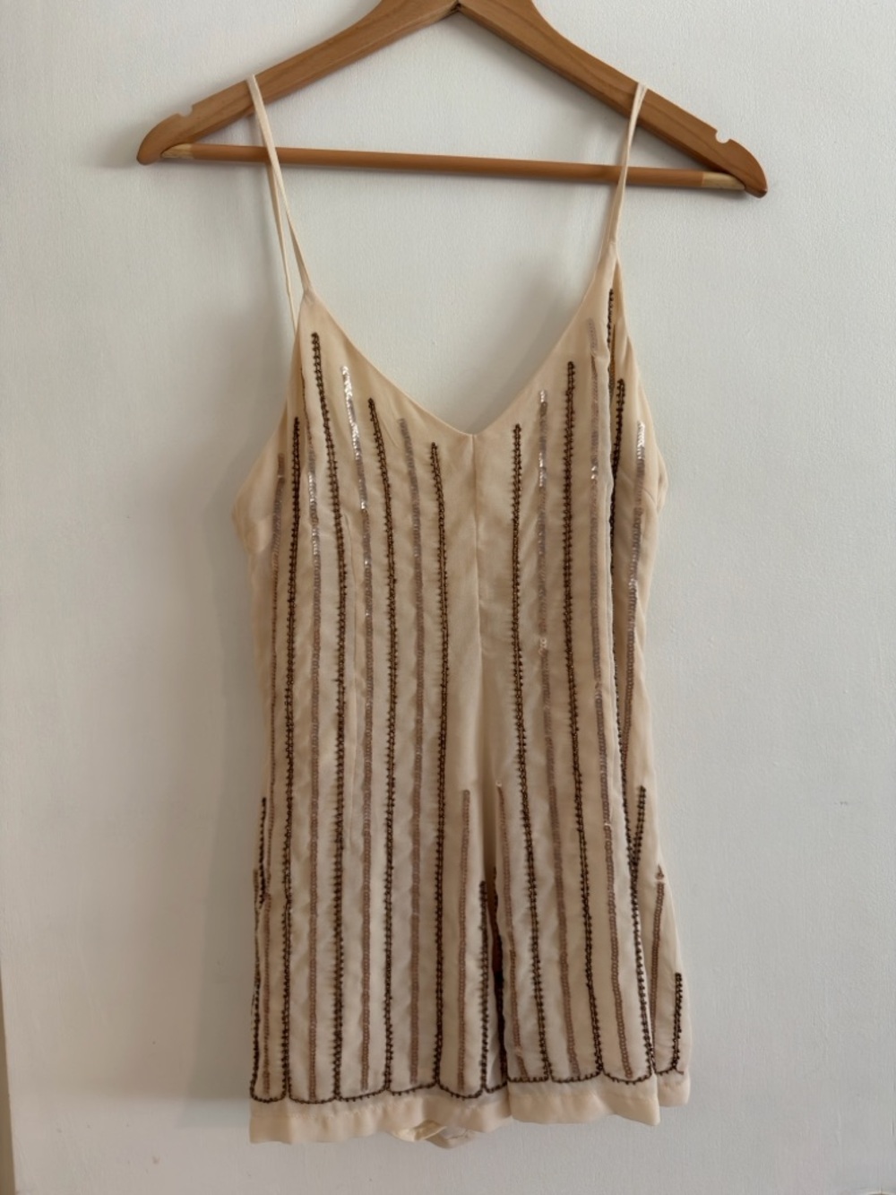 Tobi Beige Beaded Striped Romper